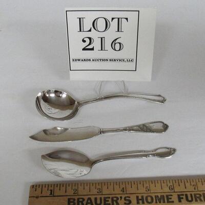 Silver Plate Serving Pieces, Rogers Bros Precious Mirror 1954 Jelly Spoon, Wallace Iris Ladle 1936, 1847 Rogers Spreader Newport 1879
