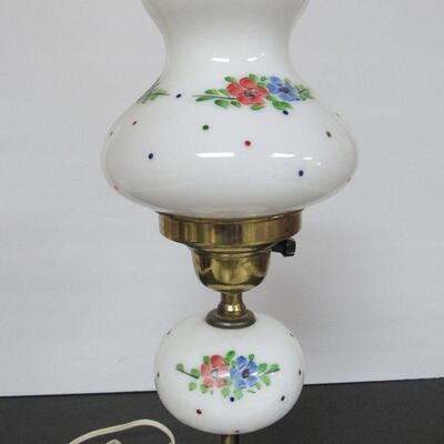 Vintage Milk Glass Dresser Lamp Floral Pattern Matching Shade Marble Base