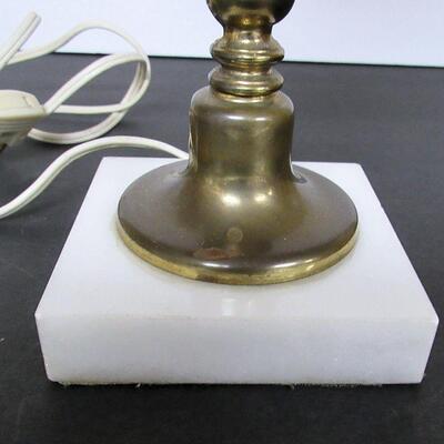 Vintage Milk Glass Dresser Lamp Floral Pattern Matching Shade Marble Base