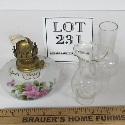 Vintage Lamp Base and 2 Clear Glass Chmneys Small