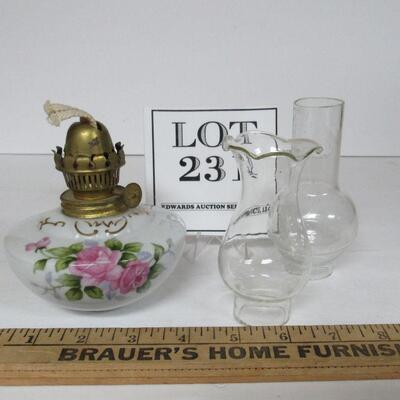 Vintage Lamp Base and 2 Clear Glass Chmneys Small