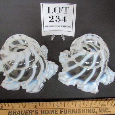 Matching Pair White Opalescent Ruffled Lamp Shades