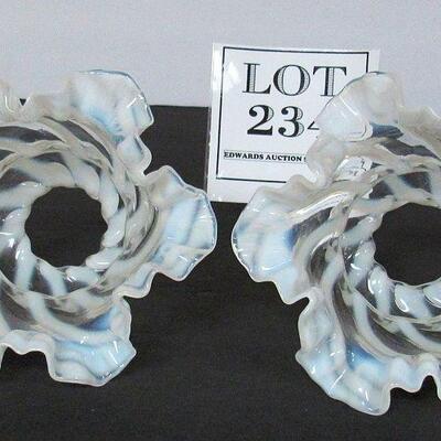 Matching Pair White Opalescent Ruffled Lamp Shades