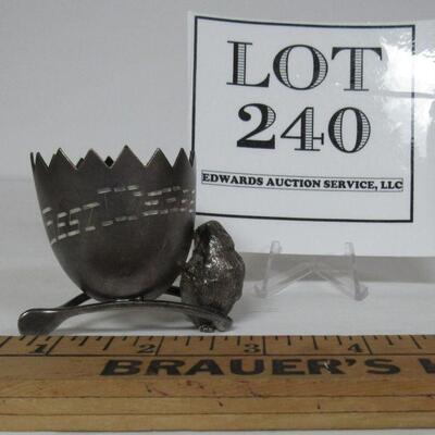 Antique Silver Plate Best Wishes Toothpick Holder Chick and Egg on Wishbone