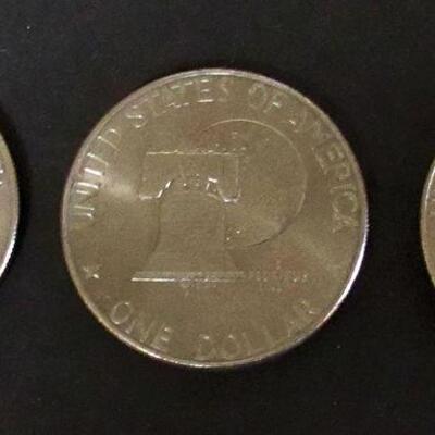 3 Eisenhauer Dollar Coins, 1974D, Bicentennial D, 1977D