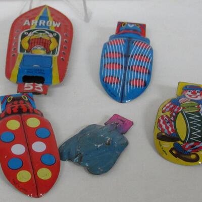 5 Vintage Tin Toys, 4 Clickers, 1 Whistle? 