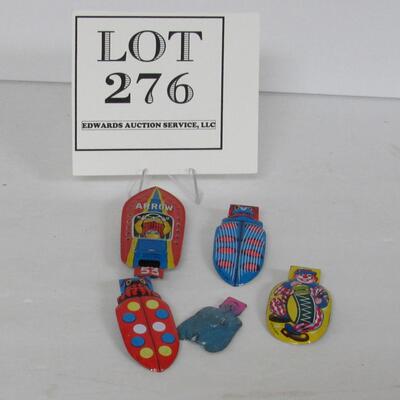 5 Vintage Tin Toys, 4 Clickers, 1 Whistle? 