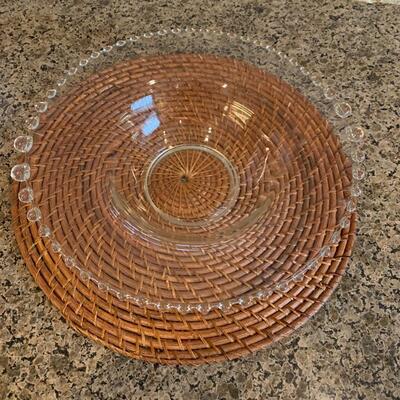Decorative crystal bowl with bobbles on edge 13"