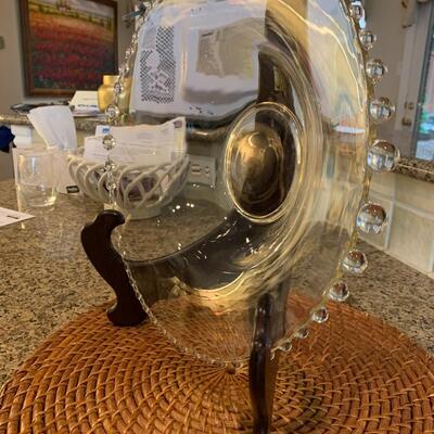 Decorative crystal bowl with bobbles on edge 13"