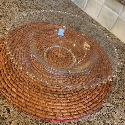 Decorative crystal bowl with bobbles on edge 13"