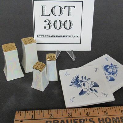 Vintage Salt and Peppers, Lusterware, 2 Sizes, 2 Small Hand Painted Accent Tiles
