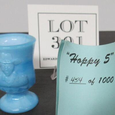 Retired Boyd Glass Limited Ed Hoppy Toothpick Holder #454/1000 Light Blue Slag