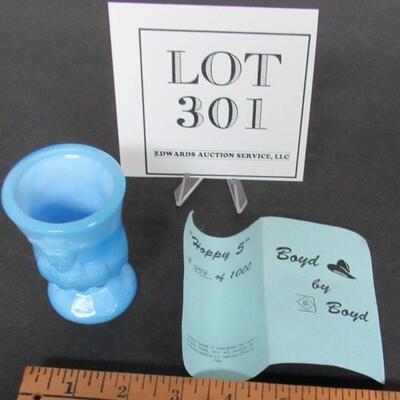 Retired Boyd Glass Limited Ed Hoppy Toothpick Holder #454/1000 Light Blue Slag