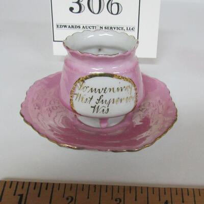 Little Pink Luster Fancy Cup and Saucer, Souvenir of West Superior, WI 