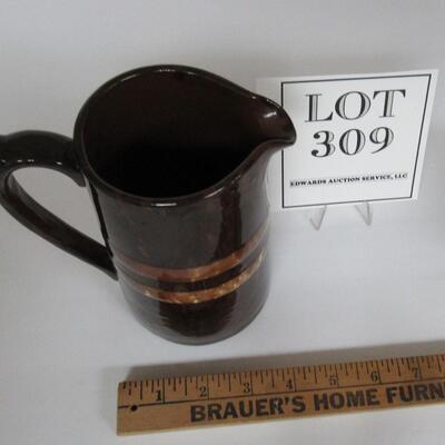 Brown Spongeware Pitcher With Bands