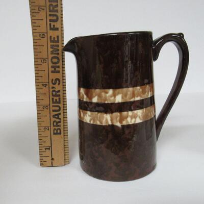 Brown Spongeware Pitcher With Bands