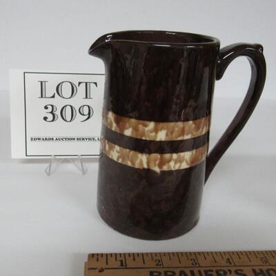 Brown Spongeware Pitcher With Bands