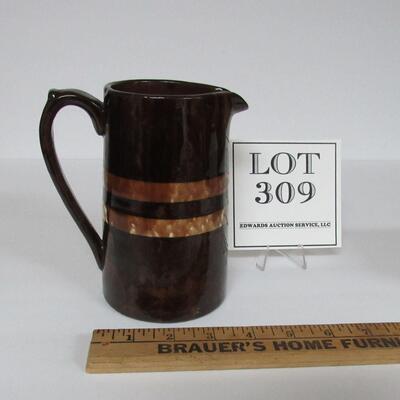 Brown Spongeware Pitcher With Bands