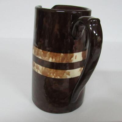 Brown Spongeware Pitcher With Bands