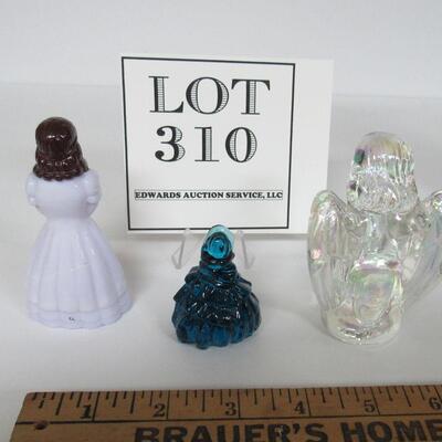 3 Boyd Glass Figures, Angel, Hand Painted Lady, Small Lady