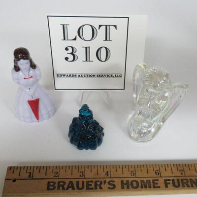 3 Boyd Glass Figures, Angel, Hand Painted Lady, Small Lady