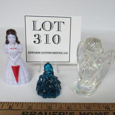 3 Boyd Glass Figures, Angel, Hand Painted Lady, Small Lady