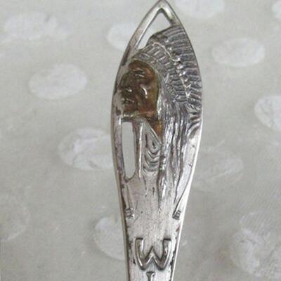 Vintage Sterling Silver WI Dells Native American Spoon, Copper Colored Face