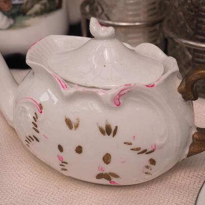 Lot 107 Haviland fine china Butter dish, Large dimensional Peacock punch bowl with cups