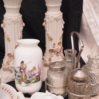 Lot 107 Haviland fine china Butter dish, Large dimensional Peacock punch bowl with cups