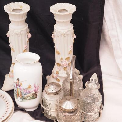 Lot 107 Haviland fine china Butter dish, Large dimensional Peacock punch bowl with cups