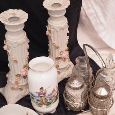 Lot 107 Haviland fine china Butter dish, Large dimensional Peacock punch bowl with cups