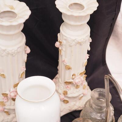 Lot 107 Haviland fine china Butter dish, Large dimensional Peacock punch bowl with cups