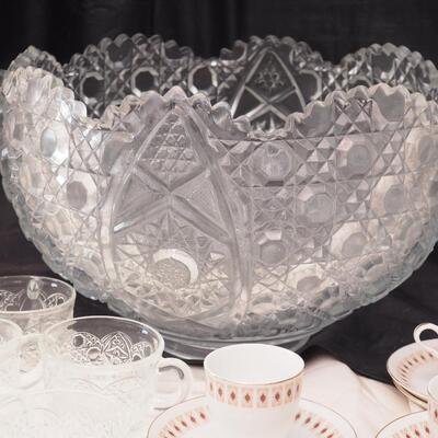 Lot 107 Haviland fine china Butter dish, Large dimensional Peacock punch bowl with cups
