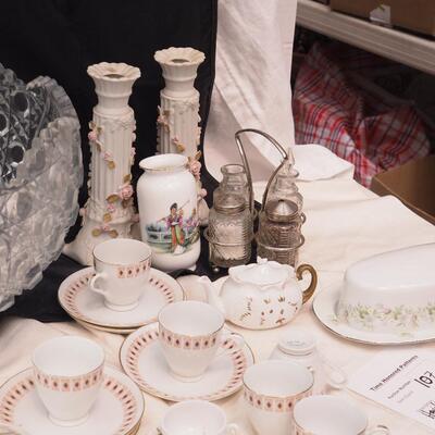 Lot 107 Haviland fine china Butter dish, Large dimensional Peacock punch bowl with cups
