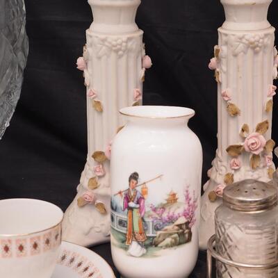 Lot 107 Haviland fine china Butter dish, Large dimensional Peacock punch bowl with cups