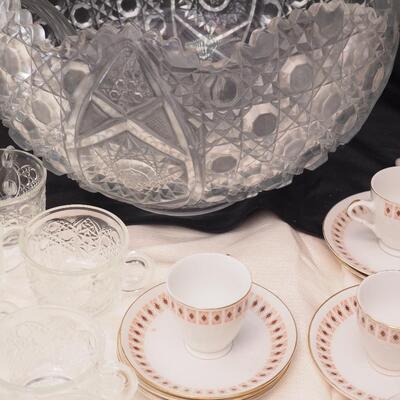 Lot 107 Haviland fine china Butter dish, Large dimensional Peacock punch bowl with cups