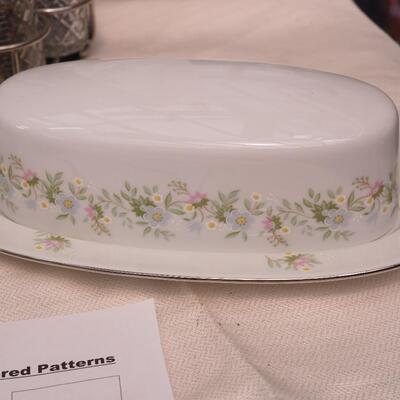 Lot 107 Haviland fine china Butter dish, Large dimensional Peacock punch bowl with cups