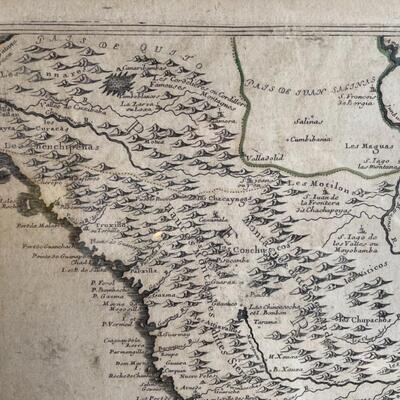 Item 34. Hand drawn and colored map of Peru, circa 1719, custom frame.