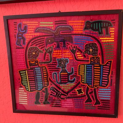 Item 36. Pair of Peruvian framed Kuna Mola textile art panels, bird scenes. Circa 1970s, 
