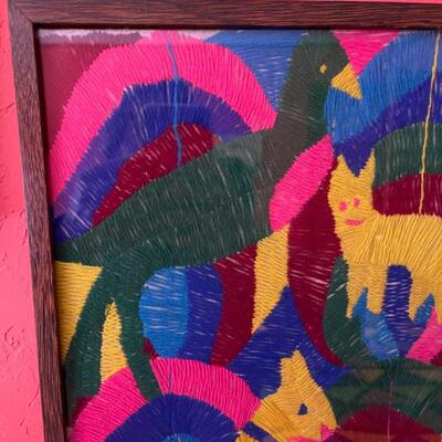 Item 40. Framed Peruvian indigenous Andean wool embroidery textile art. Circa 1960â€™s. 