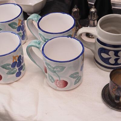 Lot 108 Italian Coffee maker, Williamsburg ceramic mug, Trays, Ice Bucket, Swedish candle holders