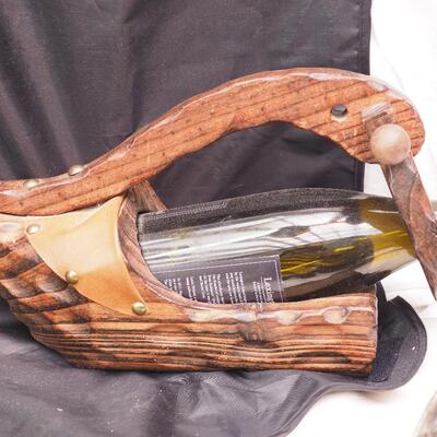 Lot 110 Hand made wooden dutch shoe wine holder, vintage grinder