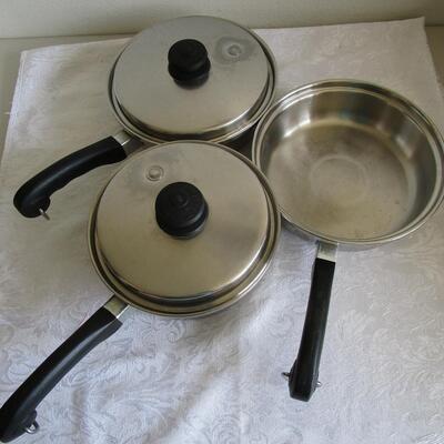 #49 Vintage Saladmaster Sauce pan and (2) Frying pans