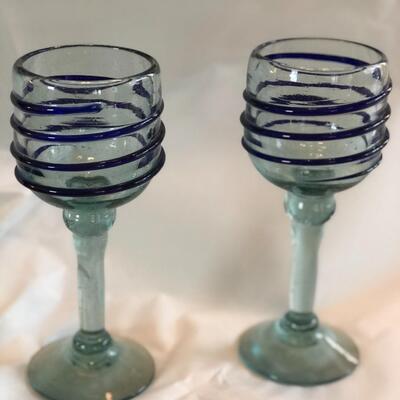 Vintage blue set of 2 juice glasses