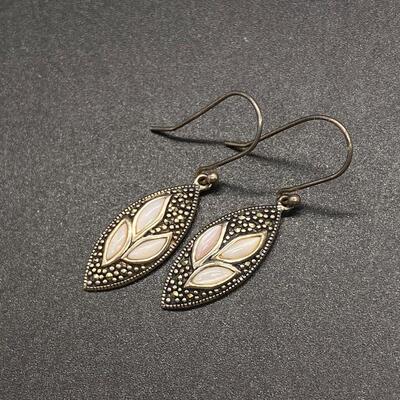 Sterling Silver & Moonstone Leaf Pattern Dangle Earrings