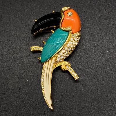 Vintage KJL Kenneth Jay Lane Tropical Toucan Brooch Pin