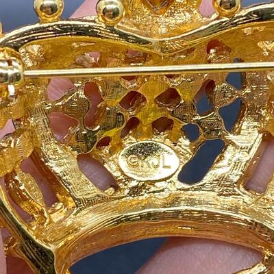 Vintage Goldtone KJL Kenneth Jay Lane Rhinestone Crown Pin Brooch