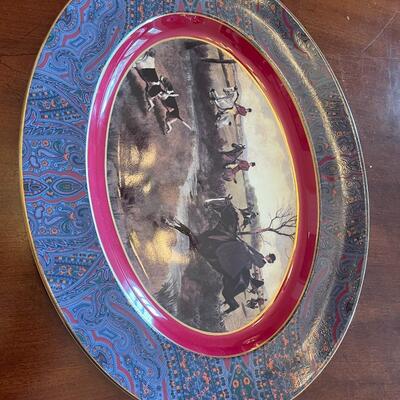 Rare Vintage Ralph Lauren King Charles Paisley 17" Berkshire Hunt Scene platter *imperfect