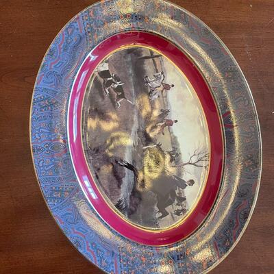 Rare Vintage Ralph Lauren King Charles Paisley 17" Berkshire Hunt Scene platter *imperfect