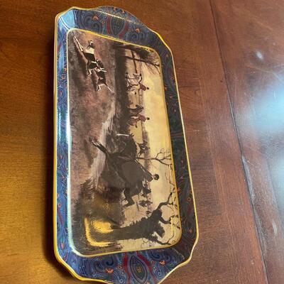 Rare Ralph Lauren King Charles Paisley Sandwich Tray with Berkshire Hunt Scene 